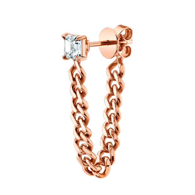 ASSCHER CUT DIAMOND CUBAN LINK LOOP EARRING