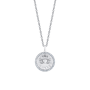 SMALL ZODIAC COIN PENDANT WITH DIAMOND FRAME