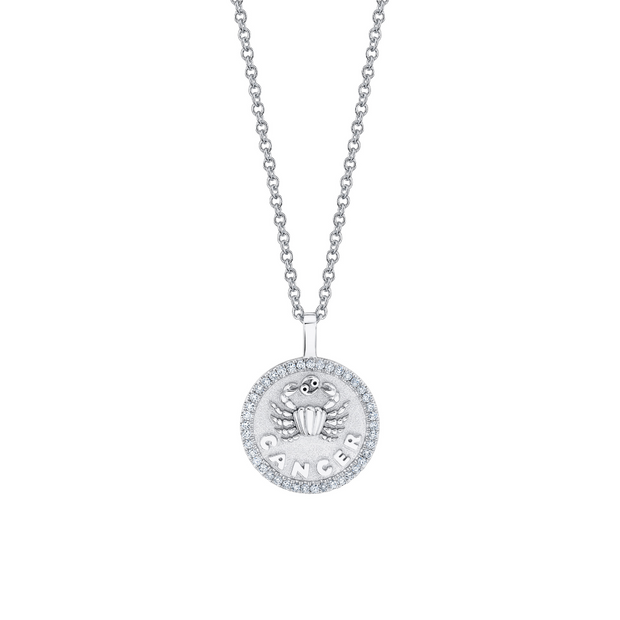 SMALL ZODIAC COIN PENDANT WITH DIAMOND FRAME