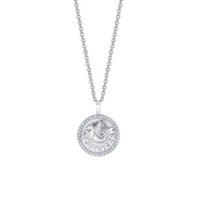 SMALL ZODIAC COIN PENDANT WITH DIAMOND FRAME