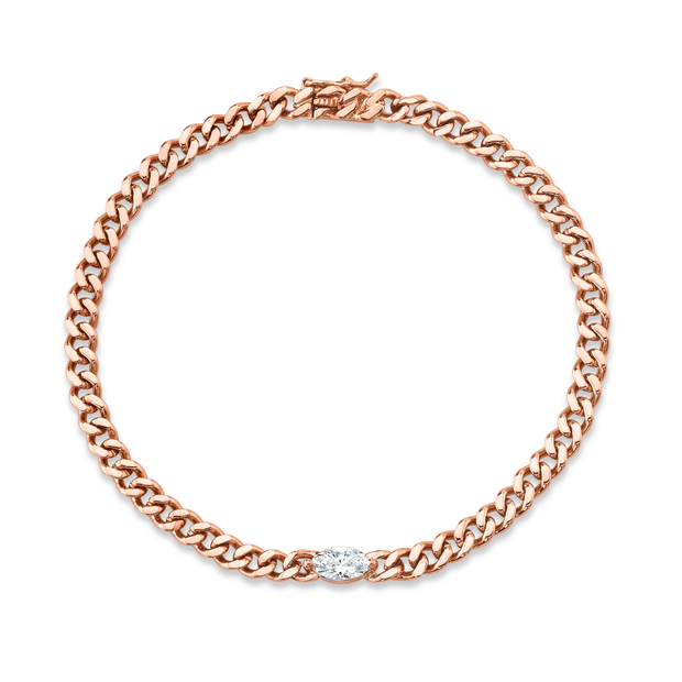 SMALL CUBAN LINK BRACELET WITH MARQUISE DIAMOND CENTER