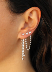 PAIR OF DOUBLE DRAPED DIAMOND ROPE EARRINGS WITH ROUND AND PEAR DIAMOND DROPS