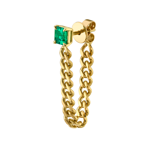 SQUARE CUT EMERALD CUBAN LINK LOOP EARRING