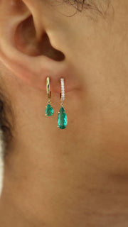 DIAMOND HUGGIE WITH PEAR SHAPED EMERALD DROP