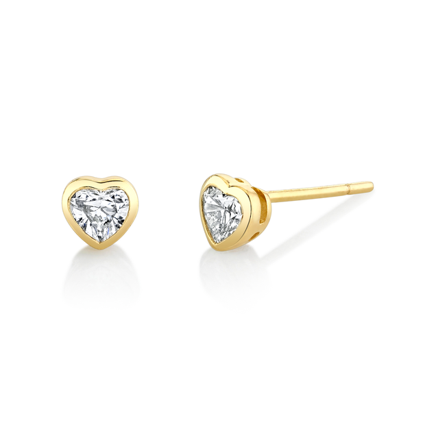 14k Yellow Gold Floating Heart Cut Diamond Stud Earrings