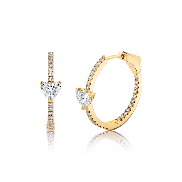 CLASSIC MEDIUM DIAMOND HOOPS WITH HEART DIAMOND CENTER