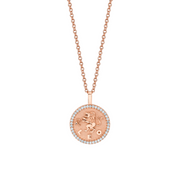 SMALL ZODIAC COIN PENDANT WITH DIAMOND FRAME