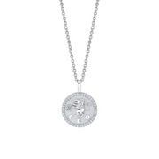 SMALL ZODIAC COIN PENDANT WITH DIAMOND FRAME