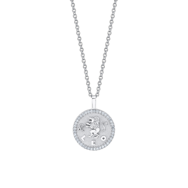 SMALL ZODIAC COIN PENDANT WITH DIAMOND FRAME