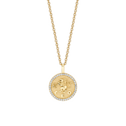 SMALL ZODIAC COIN PENDANT WITH DIAMOND FRAME