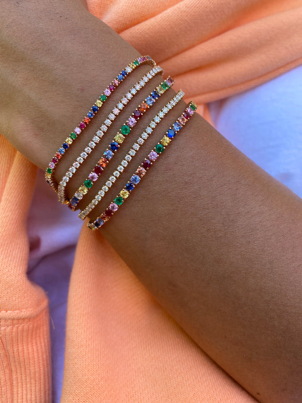 SMALL MULTI-COLORED FINE GEMSTONE AND DIAMOND HEPBURN BRACELET