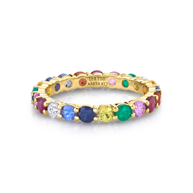 MULTI-COLORED GEMSTONE AND DIAMOND ETERNITY BAND