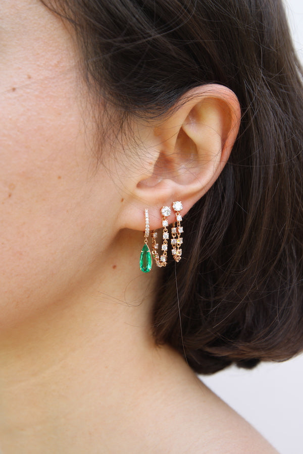 DIAMOND HUGGIE WITH PEAR SHAPED EMERALD DROP