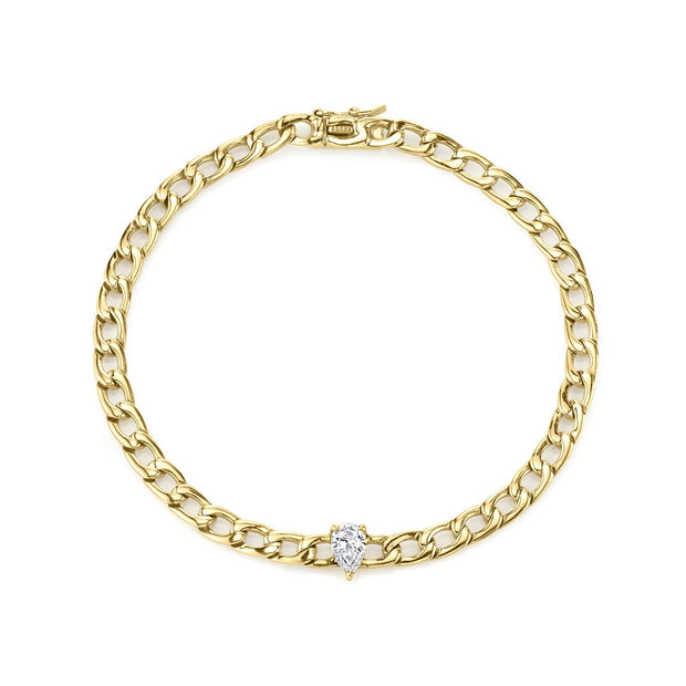 CHAIN BRACELET WITH PEAR DIAMOND CENTER