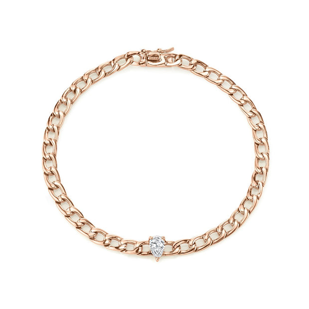 CHAIN BRACELET WITH PEAR DIAMOND CENTER