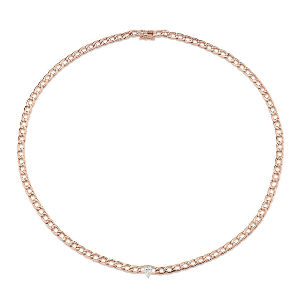 CHAIN LINK CHOKER WITH PEAR DIAMOND CENTER