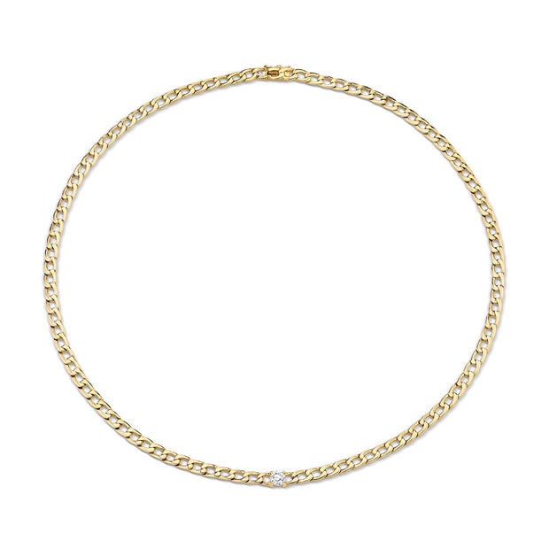 CHAIN LINK CHOKER WITH ROUND DIAMOND CENTER