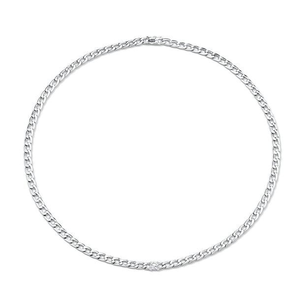 CHAIN LINK CHOKER WITH ROUND DIAMOND CENTER